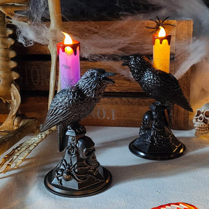 Halloween Crow Candle Light LED Resin Candlestick Lamp Horror Halloween Party Props Raven Candle Light Gothic Decoration acacuss