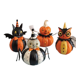 Halloween Decoration Cat Pumpkin Ghost Fun Scene Country Retro Handmade Painted Black Gift Sculpture Creative Resin Decoration acacuss