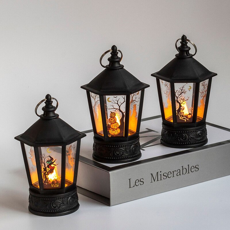 Halloween Decoration LED Electronic Candle Light Retro Pumpkin Witch Night Light LED Lantern Lamp Haloween Party Decor Supplies acacuss