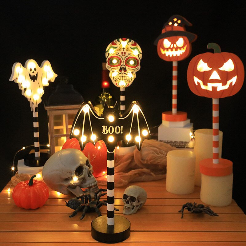 Halloween Decorative Lights Pumpkin Skulls Led Lighted Christmas Decoration Santa Stop Here Sign Lights Board Holiday Party Yard acacuss