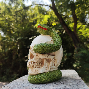 Halloween Decorative Props Resin Skull Head and Snake Craft Decoration Horror Skull Statue Resin Skull Statue Horror Decoration acacuss