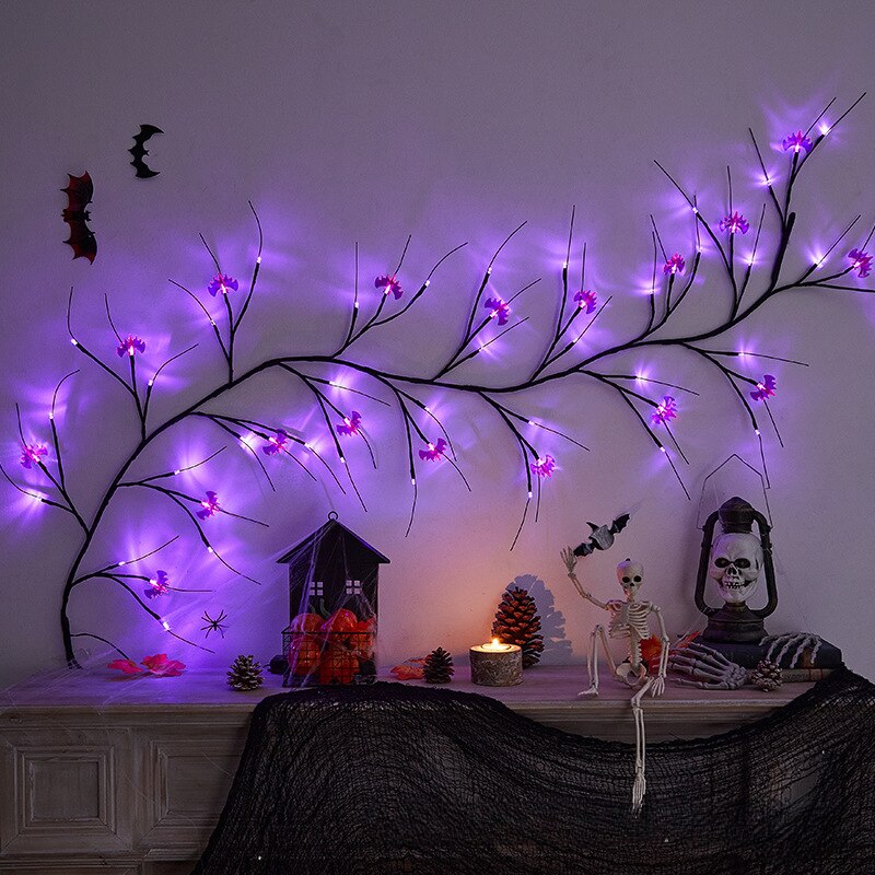 Halloween Decorative Vine Light LED Simulated Tree Light Spider Bat Branch Light Ghost Festival Atmosphere Decoration Light acacuss