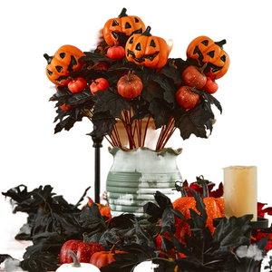 Halloween Fake Smiling Face Pumpkin Silk Maple Leaves Bouquet for Party Thanksgiving Day Home Fireplace Table Autumn Fall Decor acacuss