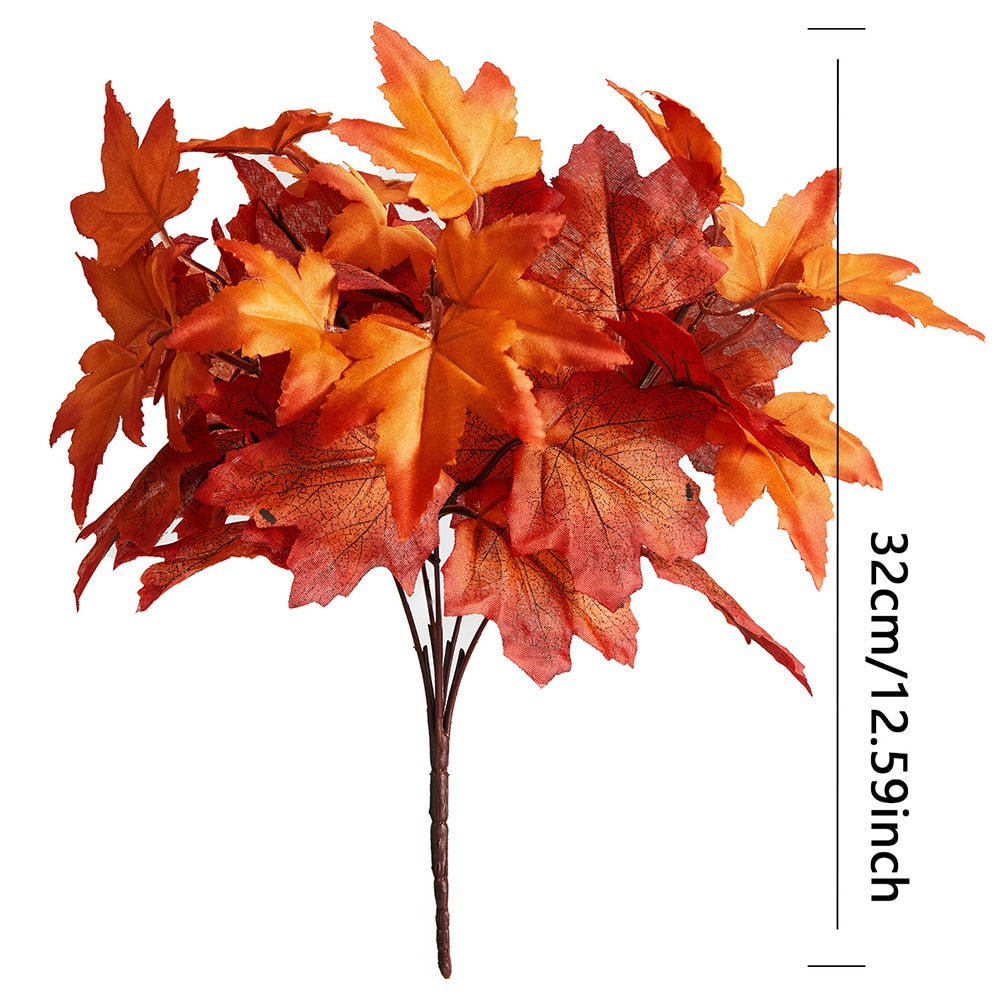 Halloween Fake Smiling Face Pumpkin Silk Maple Leaves Bouquet for Party Thanksgiving Day Home Fireplace Table Autumn Fall Decor acacuss