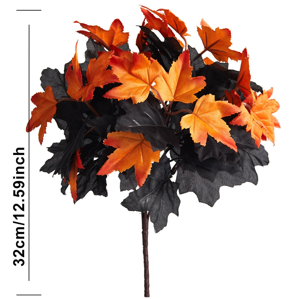 Halloween Fake Smiling Face Pumpkin Silk Maple Leaves Bouquet for Party Thanksgiving Day Home Fireplace Table Autumn Fall Decor acacuss