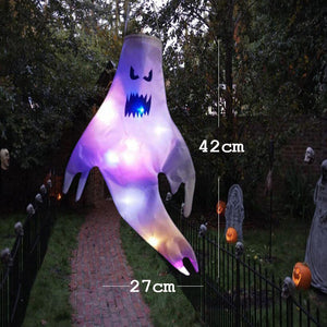 Halloween Ghost Hanging with LED Light Spooky Ghost Flag Indoor Outdoor Prop Decoration Tree Pendant Ornament Party DIY Supplies acacuss
