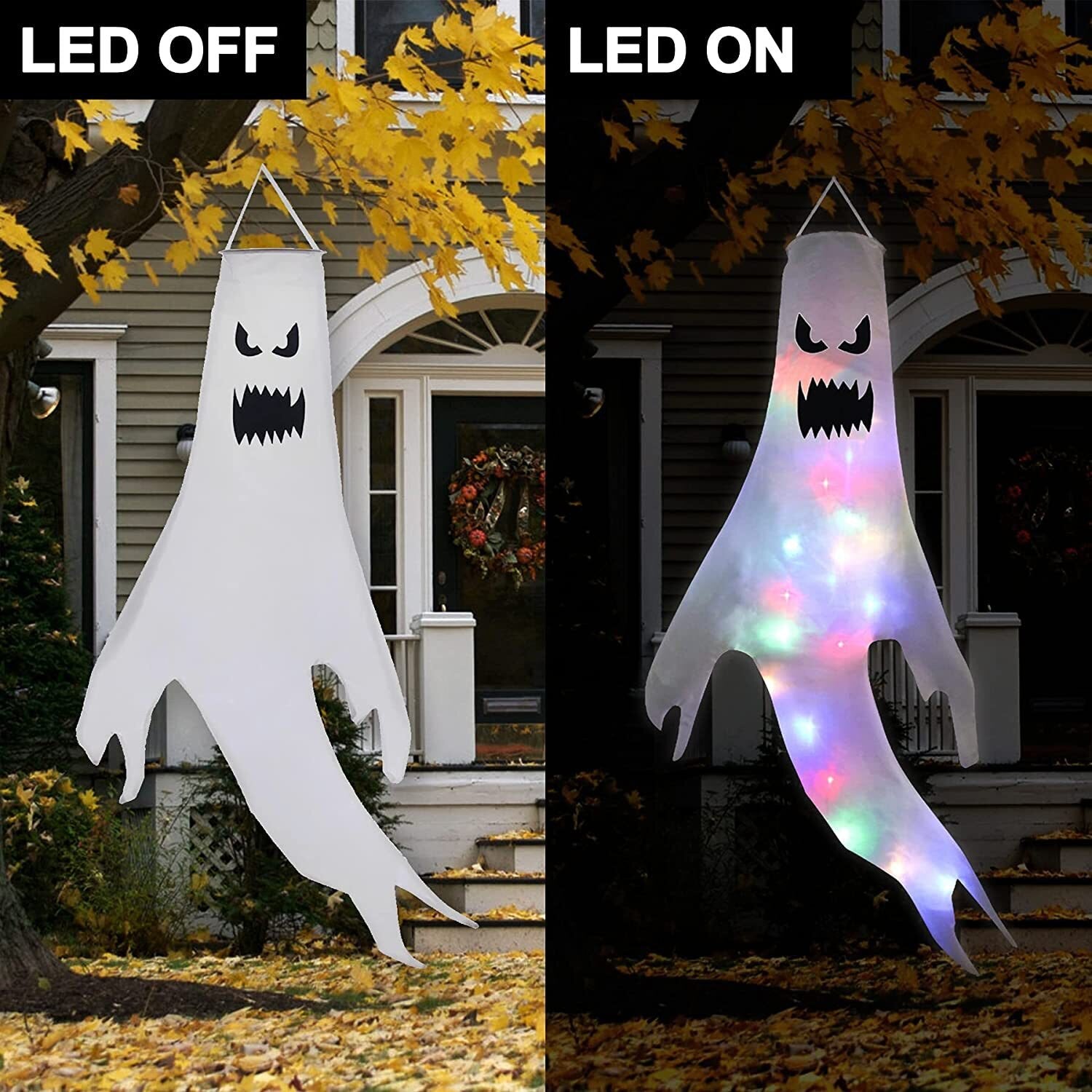 Halloween Ghost Hanging with LED Light Spooky Ghost Flag Indoor Outdoor Prop Decoration Tree Pendant Ornament Party DIY Supplies acacuss