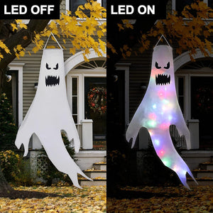 Halloween Ghost Hanging with LED Light Spooky Ghost Flag Indoor Outdoor Prop Decoration Tree Pendant Ornament Party DIY Supplies acacuss