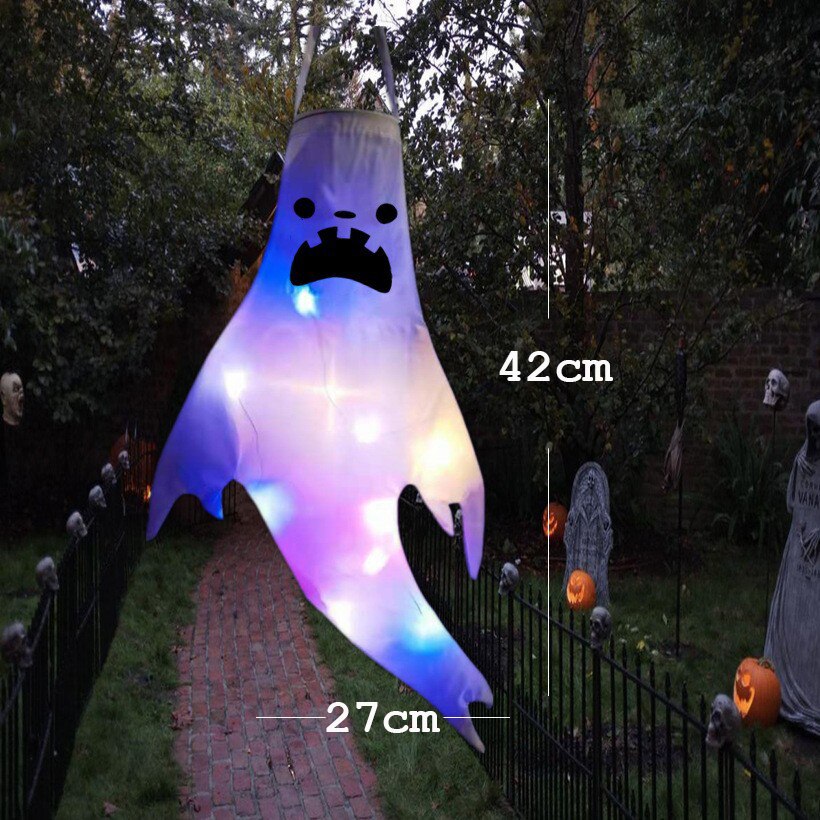 Halloween Ghost Hanging with LED Light Spooky Ghost Flag Indoor Outdoor Prop Decoration Tree Pendant Ornament Party DIY Supplies acacuss