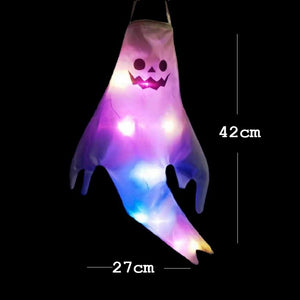 Halloween Ghost Hanging with LED Light Spooky Ghost Flag Indoor Outdoor Prop Decoration Tree Pendant Ornament Party DIY Supplies acacuss
