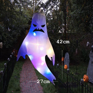 Halloween Ghost Hanging with LED Light Spooky Ghost Flag Indoor Outdoor Prop Decoration Tree Pendant Ornament Party DIY Supplies acacuss