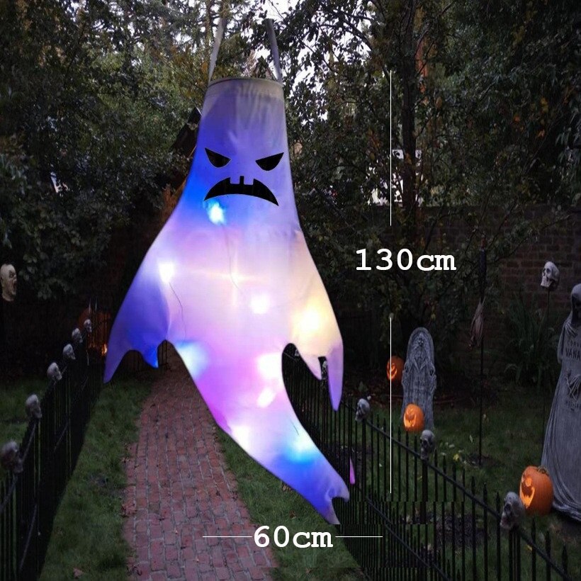 Halloween Ghost Hanging with LED Light Spooky Ghost Flag Indoor Outdoor Prop Decoration Tree Pendant Ornament Party DIY Supplies acacuss
