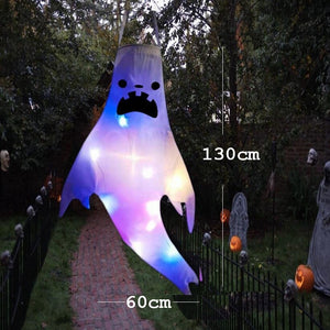 Halloween Ghost Hanging with LED Light Spooky Ghost Flag Indoor Outdoor Prop Decoration Tree Pendant Ornament Party DIY Supplies acacuss