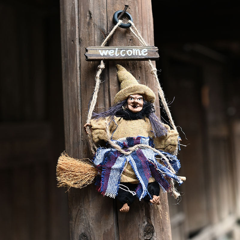 Halloween Hanging Doll Decoration Ghost Witch Horror Scary Hanging Ghost Flying Witch Pendant Festival Bar Home Decoration acacuss