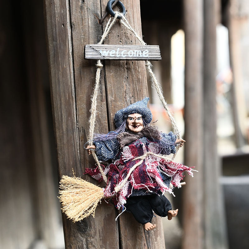 Halloween Hanging Doll Decoration Ghost Witch Horror Scary Hanging Ghost Flying Witch Pendant Festival Bar Home Decoration acacuss