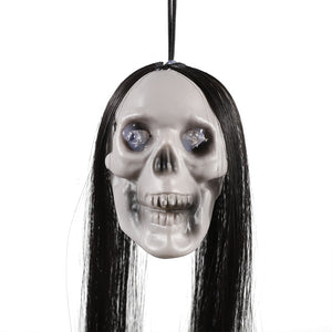 Halloween Hanging Ghost Skull with Long Hair Glowing Eyes Terror Skull Ghost House Head Skeleton Props 2023 Halloween Decoration acacuss