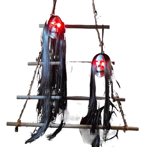 Halloween Hanging Skull Ghost With Long Hair Horror LED Skeleton Light For Halloween Party Haunted House Decor Pendant Bone Prop acacuss