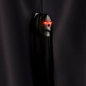 Halloween Hanging Skull Ghost With Long Hair Horror LED Skeleton Light For Halloween Party Haunted House Decor Pendant Bone Prop acacuss