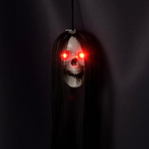 Halloween Hanging Skull Ghost With Long Hair Horror LED Skeleton Light For Halloween Party Haunted House Decor Pendant Bone Prop acacuss