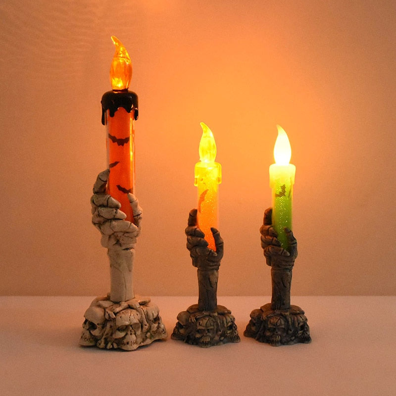 Halloween LED Ghost Skeleton Holding Candle Light lamp Haunted House Bar Party Horror Props Halloween Decoration 2023 acacuss
