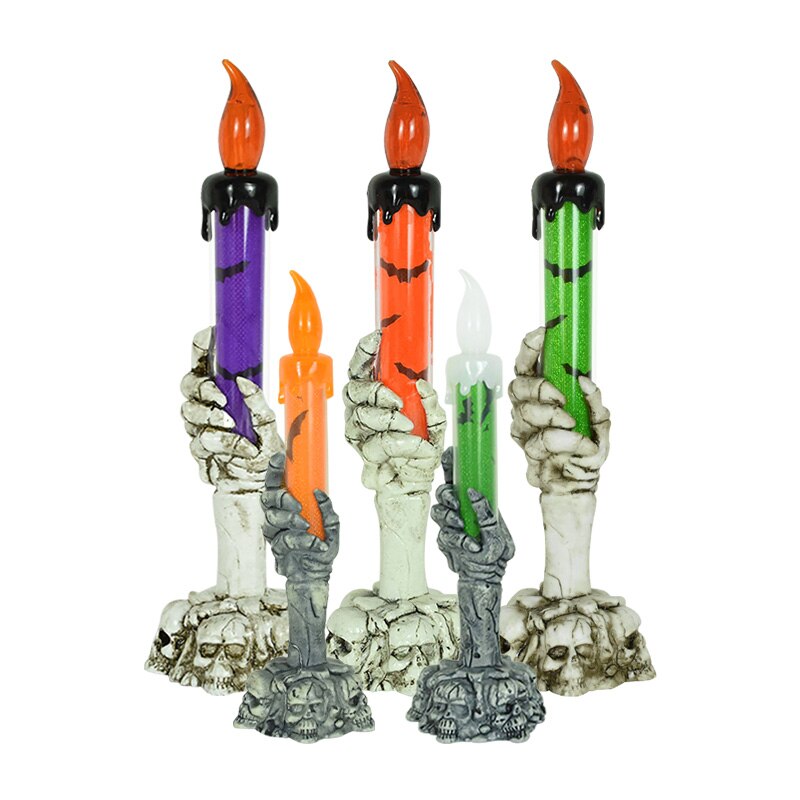 Halloween LED Skeleton Holding Candle Light Party Haunted House Bar Home Decor Horror Props Lantern Halloween Decor acacuss