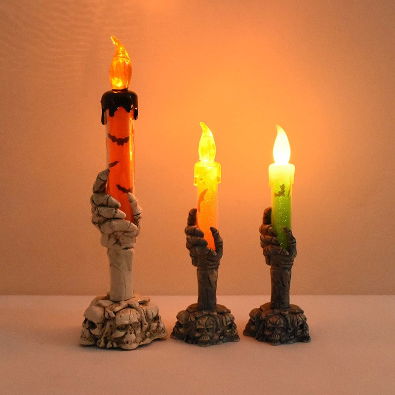 Halloween LED Skeleton Holding Candle Light Party Haunted House Bar Home Decor Horror Props Lantern Halloween Decor acacuss
