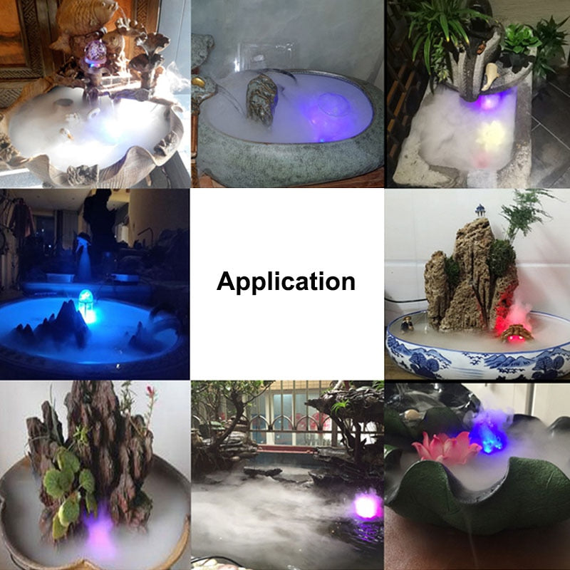 Halloween Party Mist Maker Ultrasonic Water Pond Fountain Fogger With 12 LED Light Flashes For Fish Tank Vase Birdbath Decor acacuss