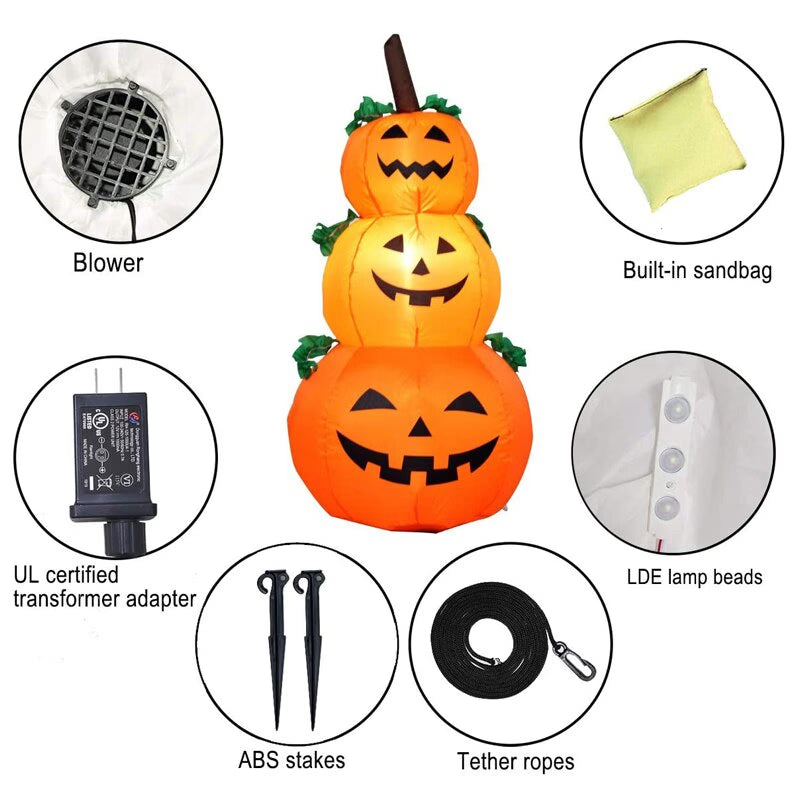 Halloween Pumpkin Ghost 120CM Giant Inflatable LED Lighted Toys 3 Jack-O-Lanterns Yard Graden Home Decoration Party Props Airbow acacuss