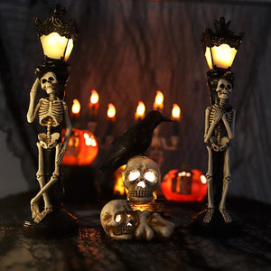 Halloween Resin Glow Skeleton Crow Street Lamp for Home Table Haunted House Bar Horror Props Halloween Party Decoration Supplies acacuss