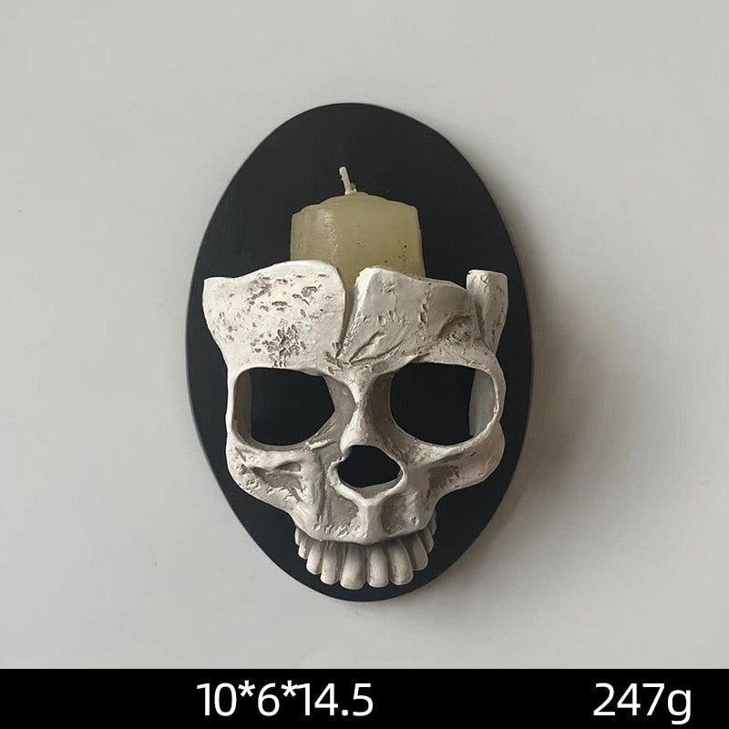 Halloween Skeleton Candle Holder Home Skeleton Candlestick Holder Resin Wall Hanging Ornament Desktop Pendant Living Room Decor acacuss