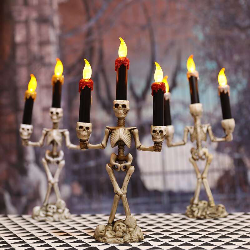 Halloween Skull Led Candle Light Ghost Hand Candlestick Battery LED Light Flameless Light Horror Props Halloween Party Bar Decor acacuss