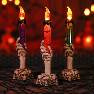 Halloween Skull Led Candle Light Ghost Hand Candlestick Battery LED Light Flameless Light Horror Props Halloween Party Bar Decor acacuss