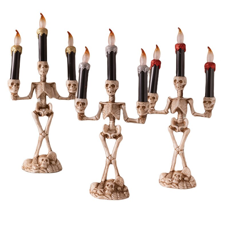 Halloween Skull Led Candle Light Ghost Hand Candlestick Battery LED Light Flameless Light Horror Props Halloween Party Bar Decor acacuss