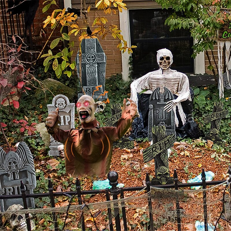Halloween Swing Ghost Sound Control Decoration Ground Plug-in Ghost Horror Props Halloween Outdoor Garden Haunted House Decor acacuss