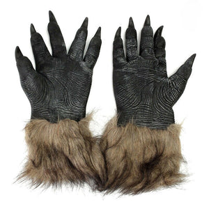 Halloween Terror Decor Latex Rubber Wolf Head Hair Mask Werewolf Gloves Costume Party Scary Decor acacuss