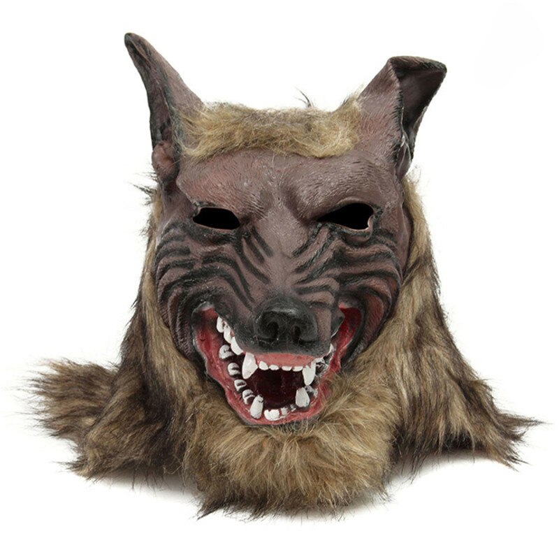 Halloween Terror Decor Latex Rubber Wolf Head Hair Mask Werewolf Gloves Costume Party Scary Decor acacuss