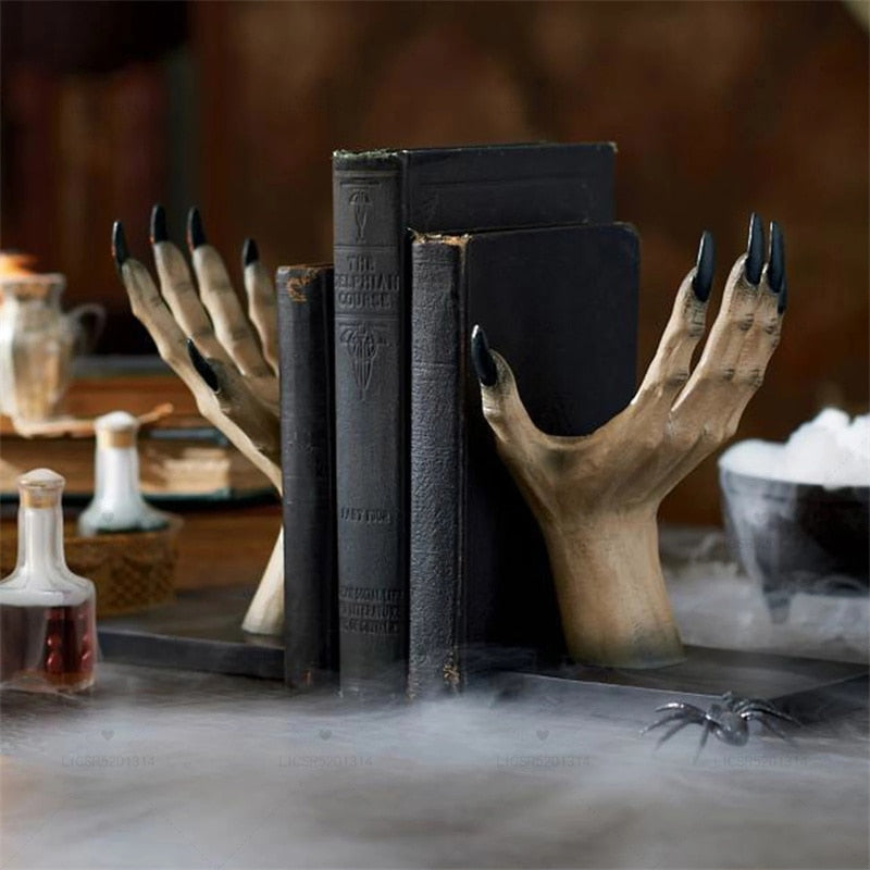 Halloween Witch Book Stand Halloween Resin Statue Witch Hand Bookends Halloween Party Table Decoration Witch Hands Book Holder acacuss