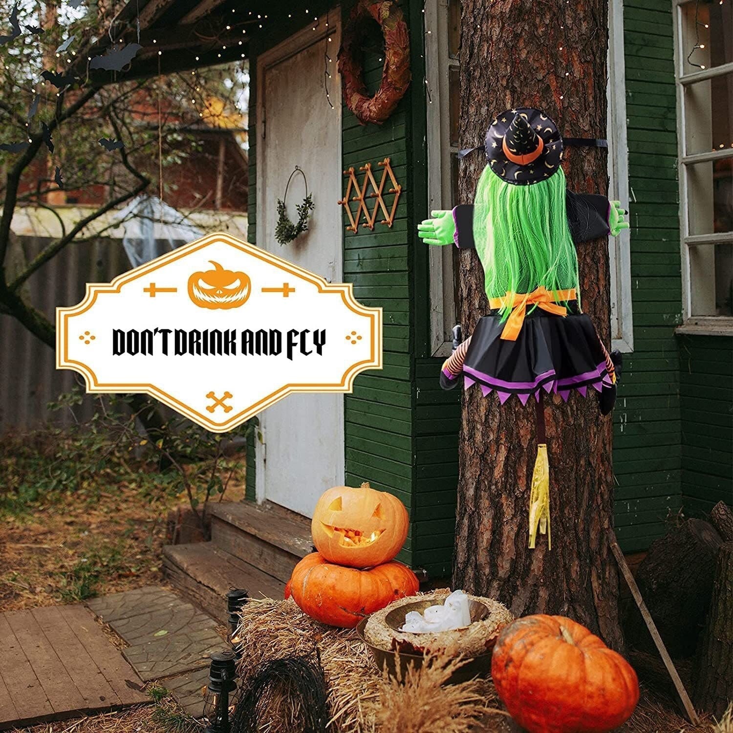 2023 New Halloween Witch Doll Courtyard Witch Crashing Into Tree Halloween Decoration Toys Funny Door Porch Tree Decors acacuss