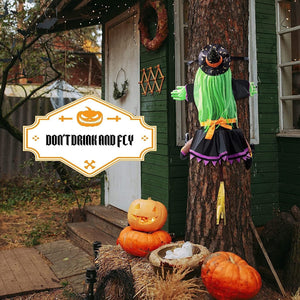 2023 New Halloween Witch Doll Courtyard Witch Crashing Into Tree Halloween Decoration Toys Funny Door Porch Tree Decors acacuss