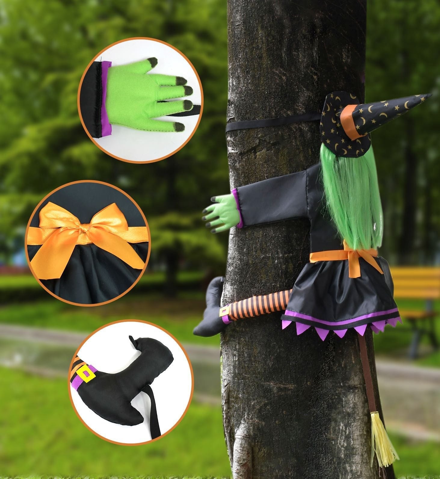 2023 New Halloween Witch Doll Courtyard Witch Crashing Into Tree Halloween Decoration Toys Funny Door Porch Tree Decors acacuss