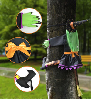 2023 New Halloween Witch Doll Courtyard Witch Crashing Into Tree Halloween Decoration Toys Funny Door Porch Tree Decors acacuss