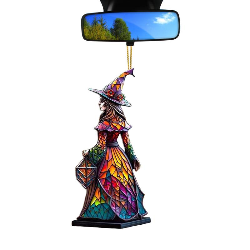 Halloween Witch Pendant for Car Decor Hangable Acrylic Pendant Car Decorative Witch Charm for Rearview Mirror Door Window acacuss