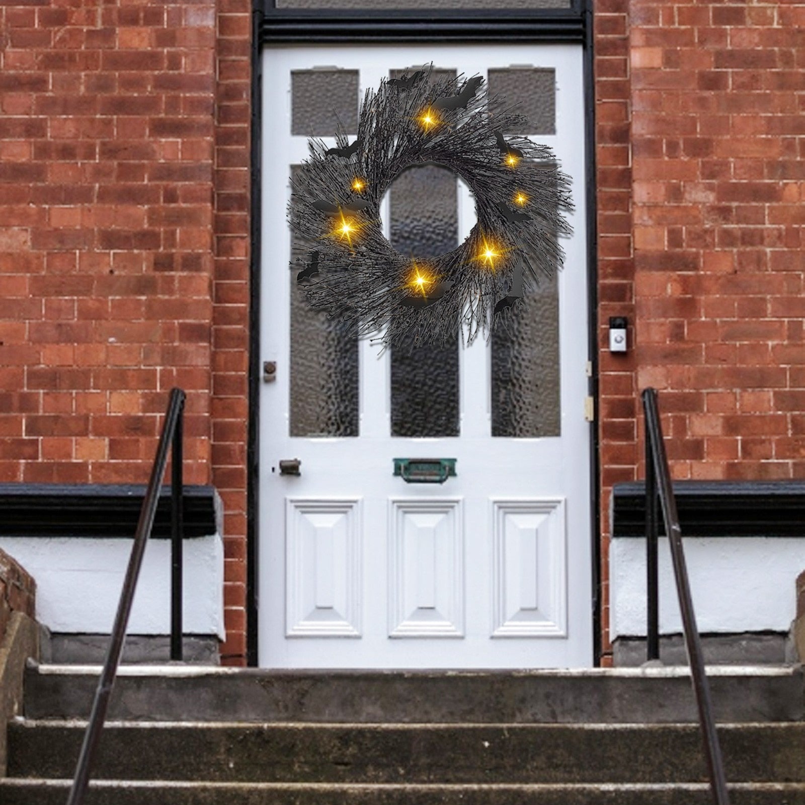 Halloween Wreath For Front Door Illuminated Christmas Garland Black Bat Rattan Wreath Halloween Decorations For Home Party Props acacuss