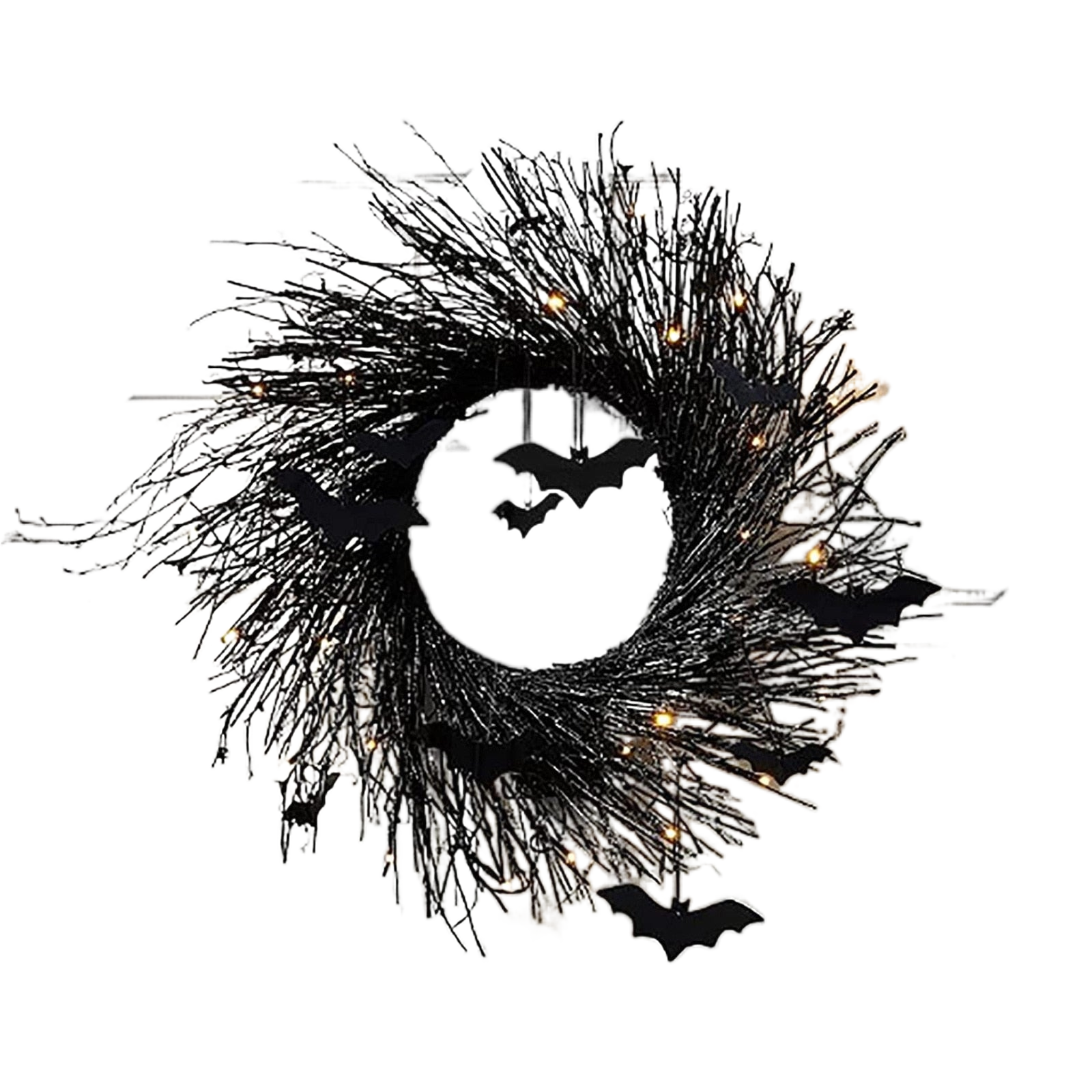 Halloween Wreath For Front Door Illuminated Christmas Garland Black Bat Rattan Wreath Halloween Decorations For Home Party Props acacuss