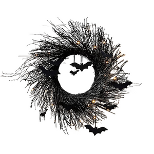 Halloween Wreath For Front Door Illuminated Christmas Garland Black Bat Rattan Wreath Halloween Decorations For Home Party Props acacuss