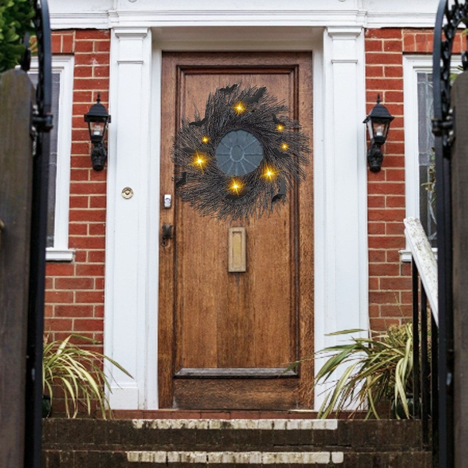 Halloween Wreath For Front Door Illuminated Christmas Garland Black Bat Rattan Wreath Halloween Decorations For Home Party Props acacuss