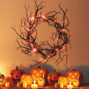 Halloween Wreath Simulation Black Branch Wreaths With Red LED Light 42CM Wreaths For Doors Flower Garland Halloween Decoration acacuss