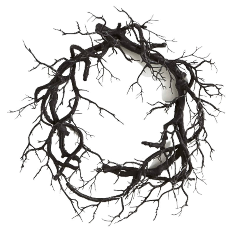 Halloween Wreath Simulation Black Branch Wreaths With Red LED Light 42CM Wreaths For Doors Flower Garland Halloween Decoration acacuss