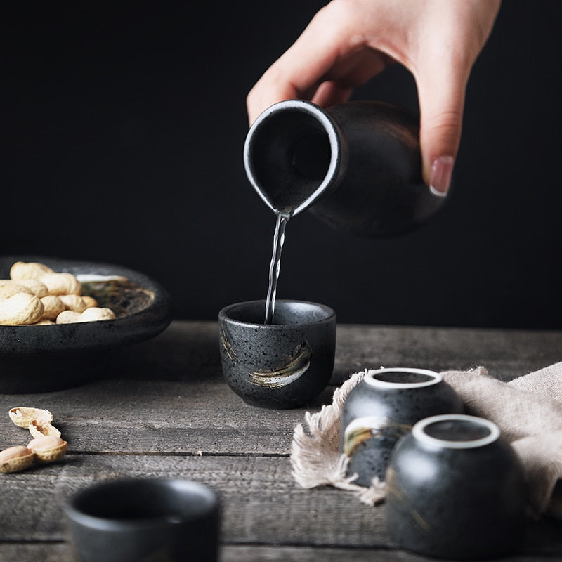 Hand-Painted Ceramic Sake Wine Set Frosted Hand-Feeling 35-170ml 1 Hip Flask 2/4 Cup Vodka Shochu Gift Bar Set Decanter acacuss