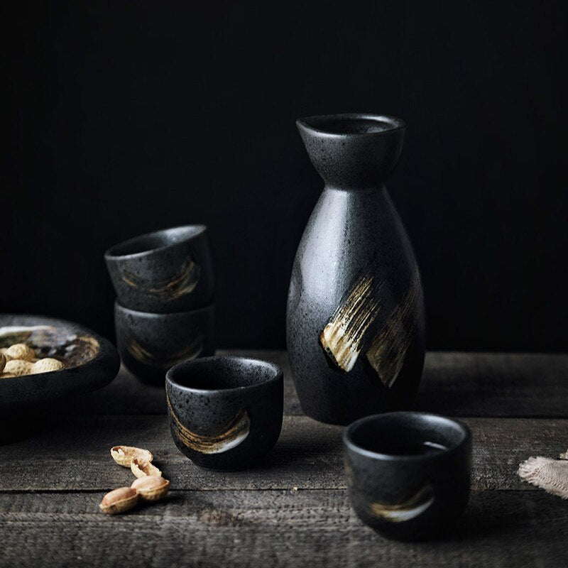 Hand-Painted Ceramic Sake Wine Set Frosted Hand-Feeling 35-170ml 1 Hip Flask 2/4 Cup Vodka Shochu Gift Bar Set Decanter acacuss